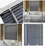 Optimal Products PVC Window Venetian Blinds Strong Trimmable Easy Fit Child Safe Home Office Blind Black Cream White Silver Teak And Natural (Contrast Slate, 75 x 150 cm)