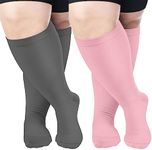 Aoliks Plus Size Compression Socks Extra Wide Calf,Medical Knee High Support Circulation Socks for Women & Men 20-30 mmHg 4XL