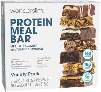 WonderSlim Meal Replacement Protein Bar, Variety Pack, 15g Protein, 20 Vitamins & Minerals (7ct)