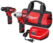 Milwaukee 2494-22 M12 Cordless Combination 3/8" Drill / Driver and 1/4" Hex Impact Driver Dual Power Tool Kit (2 Lithium Ion Batteries, Charger, and Bag Included)