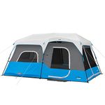 CORE 9 Person Instant Cabin Tent with LED Lights | Lighted Pop Up Camping Tent with Easy 2 Minute Camp Setup | Portable Large Family Cabin Multi Room Tents for Camping