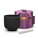 Topfund Black, C Note, Root Chakra Crystal Singing Bowl, 20.3 cm Bowl with Artificial Leather Carrying Case and Singing Bowl Mallet, Suede Striker