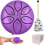 Rain Drum for Outside- Steel Tongue Drum 3 Inch 6 Notes Mini Drum Percussion Instrument Ethereal Drum w/Bag, Music Book and Malletsand Finger Paddles, Music Gift for Kids(Purple)