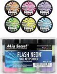 6 Mia Secret Flash Neon Acrylic Nail Art Powder Glows Under the Black Light 6 Neon Colors