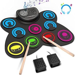 9-Pads Electronic Drum Set with Headphone Jack Speaker Drumsticks & Pedals, Holiday Gifts for Kids