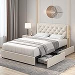 HOSTACK Queen Size Bed Frame with 4