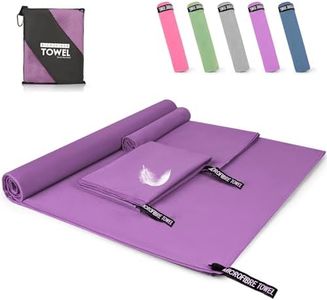 Pfloge® Serviette Microfibre Lot de 3, 180x80cm Serviette Sport Musculation + 2 Petites 80x40cm Serviette Voyage, Séchage Rapide, pour Le Fitness, Piscine, Sauna, Plage, Voyages(Violet)