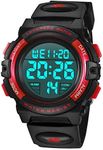 Kids Watch,Boys Watch for 6-15 Year Old Boys,Digital Sport Outdoor Multifunctional Chronograph LED 50 M Waterproof Alarm Calendar Analog Watch for Children with Silicone Band Red