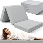 SAPPHIRE 12 cm Tri-Fold Foam Folding Mattress and Z Bed Sofa for Guests or Floor Mattress with 100% foam filling (Cube Grey)
