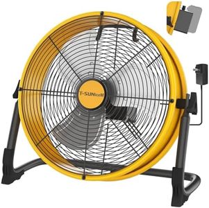 16" Battery Operated Floor Fan Compatible with Dewalt 20V Max Battery, Portable Fan with AC Adapter and USB Output, Metal Industrial High Velocity, Stepless Speed Cordless Fan for Jobsite Camping