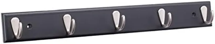 BirdRock Home Modern 5 Hook Coat Rack - Wall Mounted Key Cap & Hat Rack - Black Finish - Satin Nickel Hooks