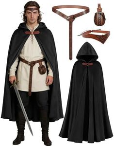 kasahara Renaissance Hooded Cloak Medieval Costume Accessories for Men Women Halloween Costume Cape Belt
