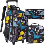 Kids Rolling Backpack, Roller Wheels Boys Bookbag - Wheeled Suitcase Elementary School Bag - 3PCS Dinosaur