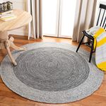 SAFAVIEH Braided Collection Area Rug - 5' Round, Grey & Black, Handmade Country Cottage Reversible Wool, Ideal for High Traffic Areas in Living Room, Bedroom (BRD904F)