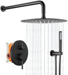 GarveeTech Round Shower System,Rainfall Shower Faucet Set Complete with High Pressure 12" Rain Shower head and Handheld Shower Set,Shower Valve Trim Kit, Matte Black