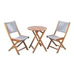 Alfresia Wooden Bistro Set – Outdoor Dining Set with 2 Chairs 1 Round Table, Acacia Hardwood, Al Fresco Garden Living, Outside Garden Furniture, Grey Woven Seats, Foldaway, Durable