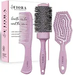 Fiora Naturals Bio-friendly Hair Detangler, Round Brush, and Comb Set for Women - All Hair Types: Natural, Fine & Curly - Ideal for Detangling and Blow Drying