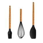 amicus Silicone Spatula Set for Kitchen, Non-Stick Pan Cooking Spatula Whisk Brush with Wooden Handle, Silicone Kitchen Tools Set, Black