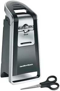 Hamilton Beach Smooth Edge Electric Automatic Can Opener for Kitchen with Easy Push Down Lever, Extra Tall, Includes Stainless Steel Scissors, Black and Chrome (76607)