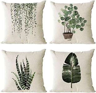 Neatee Living Set of 4 Green Plants Decorative Throw Pillow Covers 26x26 Inch Linen Square Pillow Cases Outdoor Sofa Couch Home Bed Decor Cushion Covers (26 by 26)