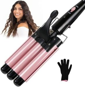 janelove 3 Barrel Hair Waver 25mm Beach Wave Hair Curler with 2 Temperature Adjustments, Ceramic Curling Iron with Heat-Resistant Glove for Long Medium Short Hair
