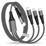 USB C Multi Charger Cable 1.2M, 100W 3 in 1 Charging Cable Fast Charge with PD USB C/Micro/Lightning Cable Lead, Nylon USBC Phone Multi cable for iPhone 17/16/15/14/13,MacBook Pro/Air,Samsung,and more