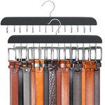 Resovo Belt Hanger for Closet Max 42 Belts, Belt Organizer Closet Accessories with 14 Hooks Belt Rack Sturdy Wood for Closet Organizers and Storage- 2 Pack Black