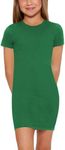 SHENHE Girl's Basic Short Sleeve Crew Neck Bodycon T Shirt Pencil Mini Dresses Grass Green 13-14Y