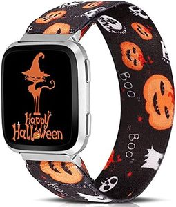 TOYOUTHS Elastic Halloween Band Compatible with Fitbit Versa/Versa 2/Versa Lite Bands Stretchy Fabric Nylon Holiday Decoration Strap for Versa Special Edition Wristband Women (Black Pumpkin, Small)