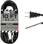 Iron Forge Cable 16 AWG Replacement Power Cord with Open End - 10 Ft Black Extension Cable, 2 Wire 16/2 SJT