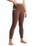 CRZ YOGA Girls Butterluxe Athletic Leggings with Pockets - High Waist Lounge Kids Teen Pants Yoga Active Dance Running Tights Coffee Brown Medium