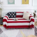 MayNest American Flag Throw Blanket Reversible Soft Woven Cotton Thick Large Tassels Rug Vintage USA Military United States Print Knit Tapestry Chair Recliner Loveseat Couch Sofa Cover (Large: 91x71)