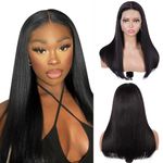 PATVINGOT 16 Inch 13x6 Lace Front Wigs Human Hair 180% Density 12A Brazilian HD Straight Lace Frontal Wigs for Women Pre Plucked with Baby Hair Natural Color