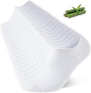 Niorasen No Show Socks for Men 10 Pairs, Bamboo Rayon Ankle Low Cut Invisible Thin Socks with Non Slip Grips 7-9 White