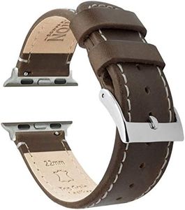 BARTON WATCH BANDS - Saddle Brown Leather & White Stitching Top Grain Leather Watch Bands Compatible with Apple Watch Models - 1, 2, 3, 4, 5, 6, 7, 8, 9, 10, SE, Ultra & Ultra 2 - (42mm/44mm/45mm/49mm)