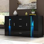 Panana Sideboard Modern Living Room Cupboard Unit Cabinet Furniture 2 Doors 3 Drawers (Black)