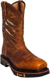 Western Cowboy Boots Wellington Boots for Men Pull On Western Work Boots Mens Slip On Boots Wide Square Toe Mid-Calf Wide Calf Boots Anti Slip Lightweight Durable Round Toe Modern Boots Brown