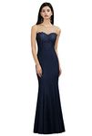 BABYONLINE D.R.E.S.S. Womens Gold Lace Appliques Prom Dress Mermaid Evening Dress Maxi Gown, #1899 Navy Blue, X-Large