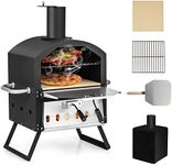 COSTWAY Outdoor Pizza Oven, 1/2-Layer Wood Fired Pizza Maker with Waterproof Cover, Anti-scalding Handles, Pizza Stone & Pizza Peel, Outside Pizza Cooker (54 x 31 x 72 cm, 2-Layer, 1 Grill)