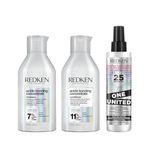 Redken Acidic Bonding Concentrate Shampoo, Conditioner & One United Leave-In Treatment Combo | For Dry, Damaged, Coloured and Frizzy Hair | For Men & Women