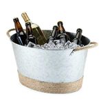 Twine Seaside Jute Rope Wrapped Farmhouse Galvanized Ice Metal Beverage Tub, Wine, Beer Bottle Bucket, 4.5 Gallons