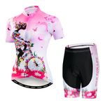 WeimoMonkey Women's Cycling Jersey Set Summer Bicycle Clothing Bike Clothes Cycling Set, Pink White, Medium