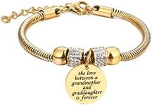 Yonhon Love between a Grandmother Granddaughter and Grandson is Forever Bracelet, 6.3 Inch, Stainless Steel, Rhinestone