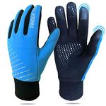 Kids Cycling Gloves Winter Full Finger Warm Touchscreen Running, Boys Girls Glove Grip Liner Thermal for Sport Snow Waterproof Anti-Slip Color Blue Aged 5-12 (Blue, M)