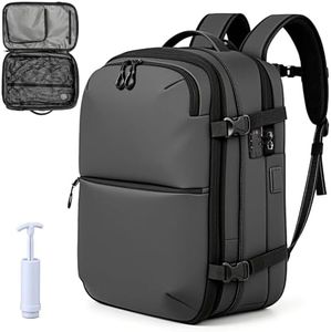 AGVOTK Vacuum Seal Travel Backpack 60L with Expandable Seal Air Compression Vacuum System Water Resistant TSA Lock Men Women for Business Weekend Daily Trip (Vacuum Pump Included, Grey)