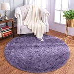 LOCHAS Round Area Rugs Super Soft Living Room Bedroom Home Shaggy Carpet 4-Feet, Grey Purple