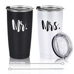 Mr and Mrs Stainless Steel Insulated Tumbler with Lid and Straw, Wine Tumbler Gifts for Wedding, Engagement, Anniversary, Birthday Gifts for her his, Couples, Bride to be Gifts, 20 oz