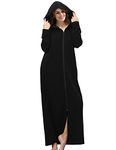 COLORFULLEAF Women's Zip Up Robes Long Sleeve Hooded Fleece Bathrobe Soft Warm Housecoat Loungewear with Pockets, Black, XX-Large