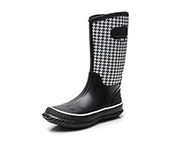 WTW Mid Calf Rain Boots for Women - Waterproof Insulated Neoprene Mud Boots Outdoor Hunting Garden Boots, Houndstooth, 9