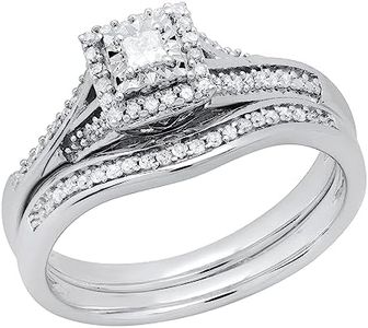 Dazzlingrock Collection Princess & Round White Diamond Bridal Engagement Ring Set 1/4 CT (0.25 ctw), 925 Sterling Silver, Size 7